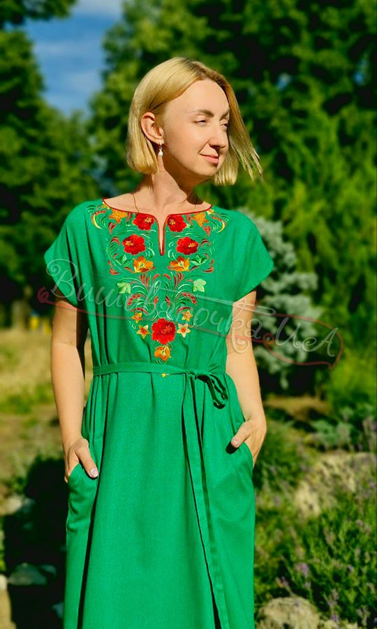 Сукня зеленого кольору з вишивкою 7533 - фото 2 vishivano4ka.com.ua