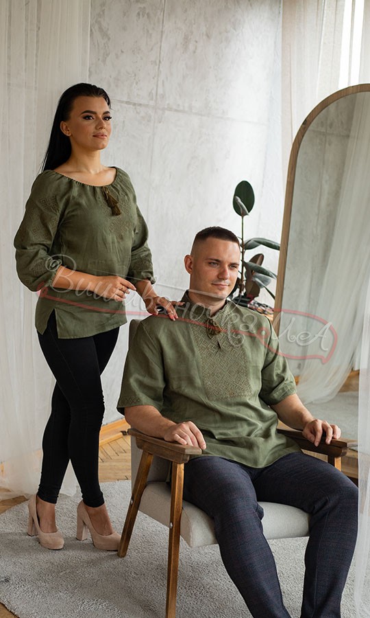 Набор рубашек в цвете хаки 7015 - фото 5 vishivano4ka.com.ua