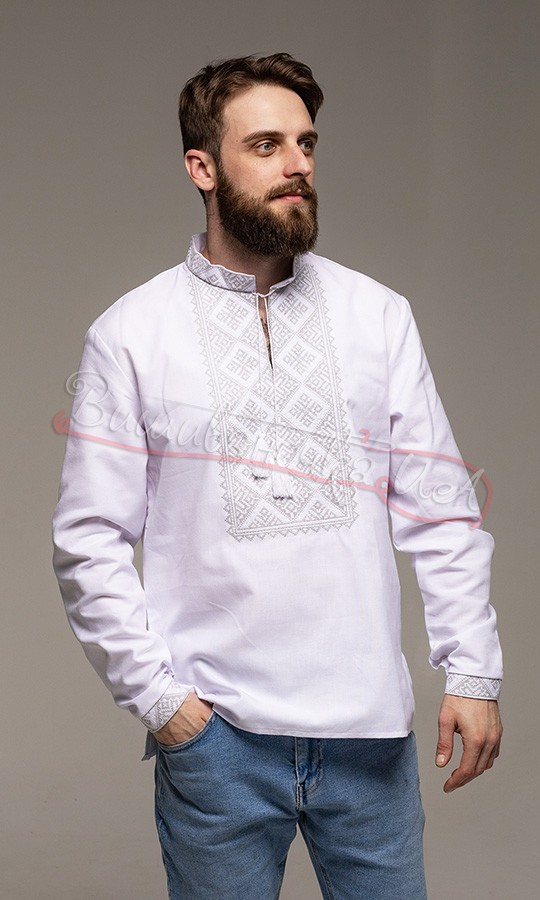 Вишиванка чоловіча з сіро-білим узором 319-1 - фото 3 vishivano4ka.com.ua