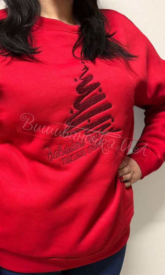 Світшот новорічний червоного кольору 0012 - фото 3 vishivano4ka.com.ua