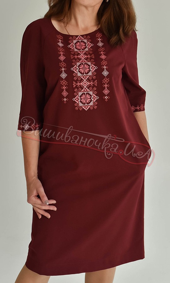 Бордове плаття з вишивкою 4582 - фото 2 vishivano4ka.com.ua