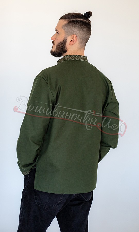 Рубашка цвета хаки с гербом 301-5 - фото 3 vishivano4ka.com.ua