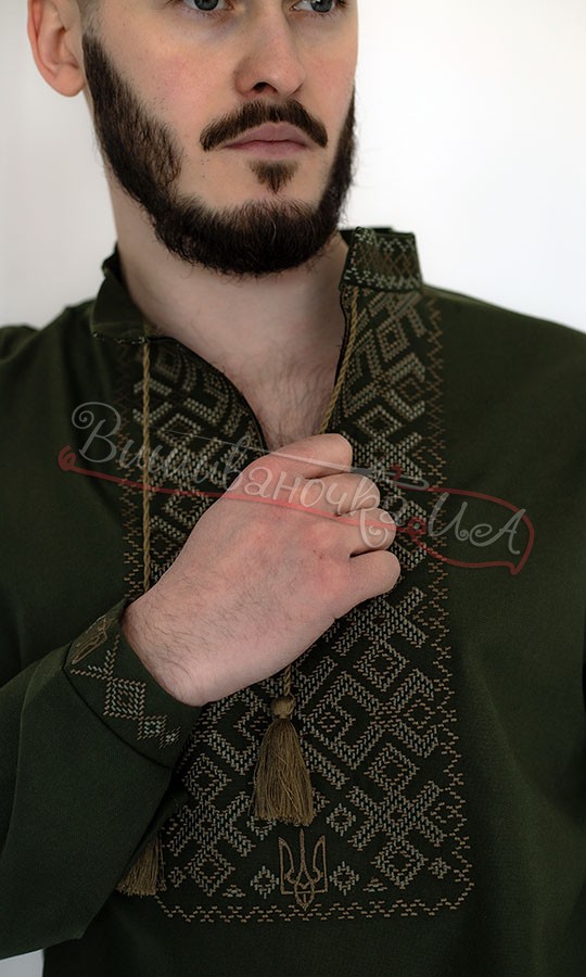 Рубашка цвета хаки с гербом 301-5 - фото 4 vishivano4ka.com.ua