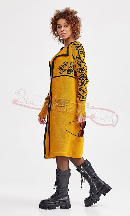 Кардиган в етно-стилі, гірчичний колір 4254 - фото 2 vishivano4ka.com.ua