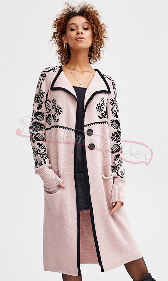 Кардиган в этно-стиле пудрового цвета 4255 - фото 1 vishivano4ka.com.ua