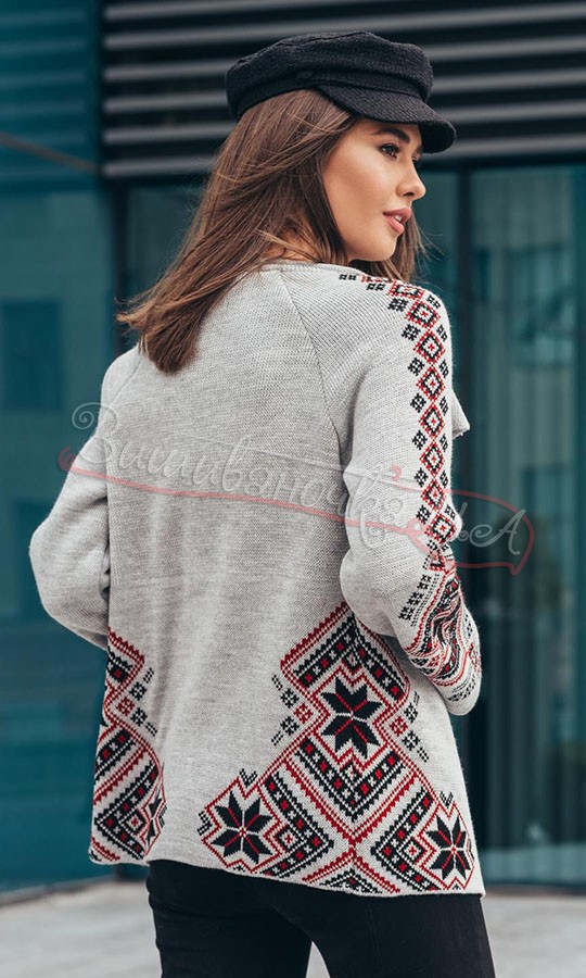 Вязаний сірий жакет в етно-стилі 4148 - фото 2 vishivano4ka.com.ua