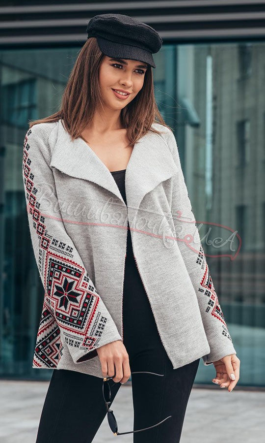 Вязаний сірий жакет в етно-стилі 4148 - фото 3 vishivano4ka.com.ua