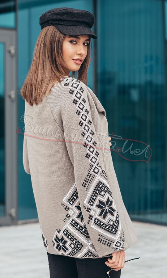 Вязаний жакет в етно-стилі кольору капучіно 4141 - фото 2 vishivano4ka.com.ua