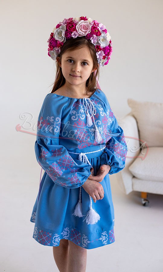 Блакитна сукня для дівчинки 854-11 - фото 1 vishivano4ka.com.ua