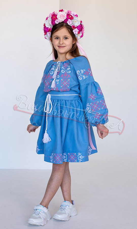 Блакитна сукня для дівчинки 854-11 - фото 2 vishivano4ka.com.ua