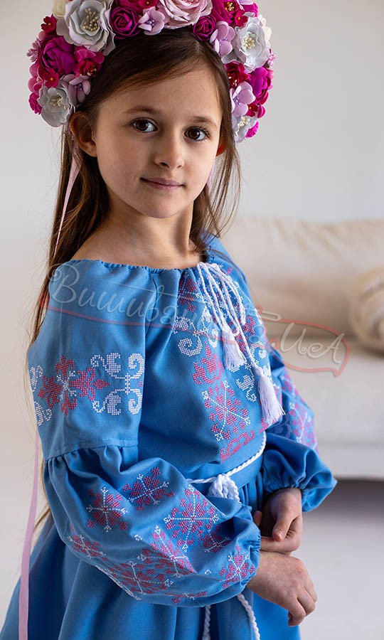 Блакитна сукня для дівчинки 854-11 - фото 3 vishivano4ka.com.ua
