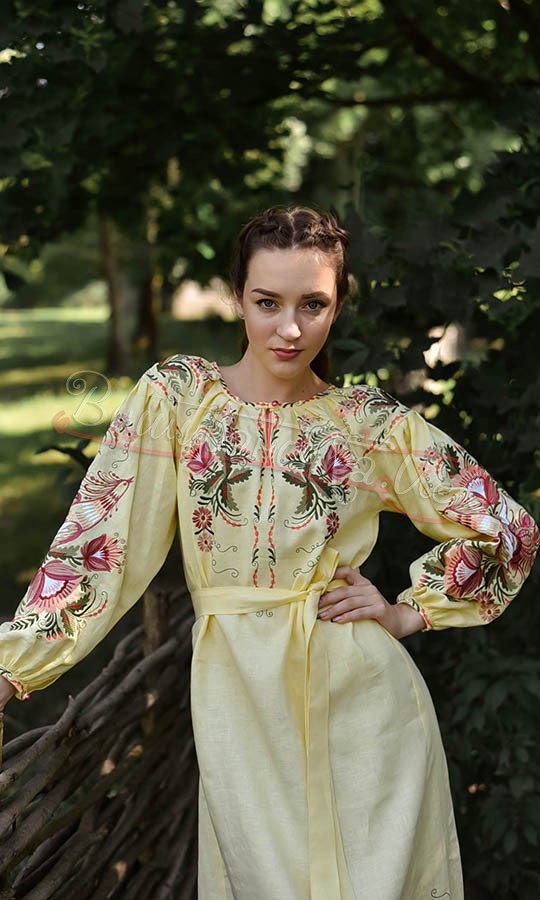 Вышитое платье желтого цвета 4605 - фото 3 vishivano4ka.com.ua