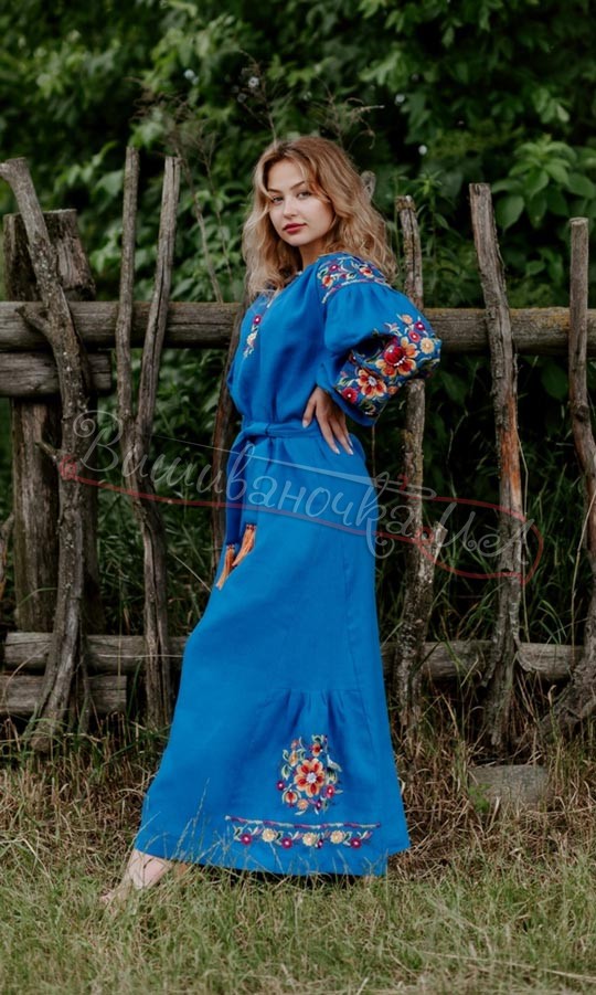 Довга сукня синього кольору 4519 - фото 3 vishivano4ka.com.ua