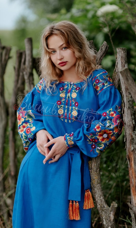 Довга сукня синього кольору 4519 - фото 4 vishivano4ka.com.ua