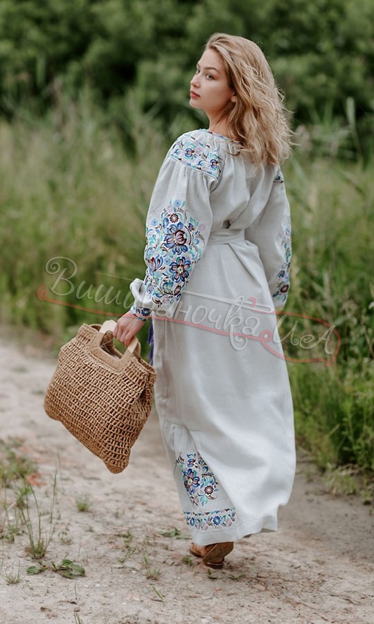 Сіра довга сукня з вишивкою 4550 - фото 4 vishivano4ka.com.ua