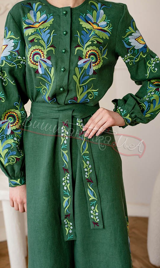Вишита зелена сукня 4674 - фото 2 vishivano4ka.com.ua