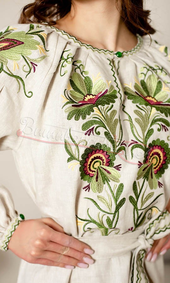 Довга сукня з натурального льону 4677 - фото 3 vishivano4ka.com.ua