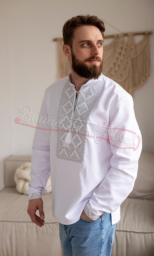 Вишиванка чоловіча з сіро-білим узором 319-1 - фото 1 vishivano4ka.com.ua