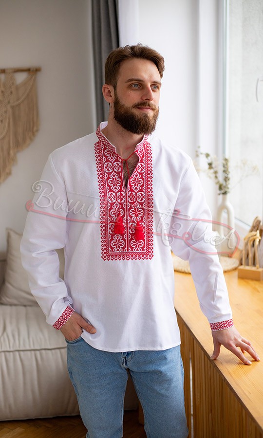 Вышиванка с красным узором 344-2 - фото 5 vishivano4ka.com.ua