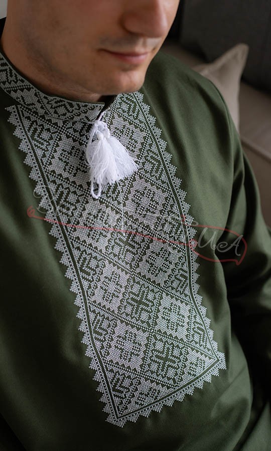 Вишита сорочка в кольорі хакі 319-11 - фото 3 vishivano4ka.com.ua