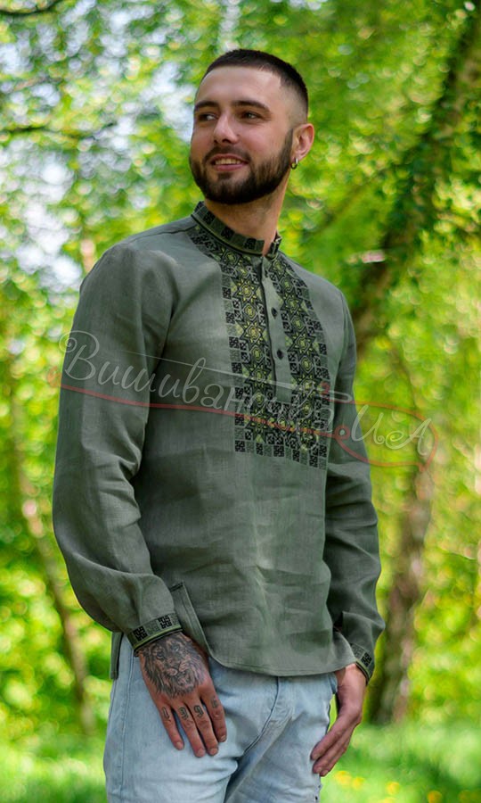 Вышиванка цвета хаки 4240 - фото 3 vishivano4ka.com.ua