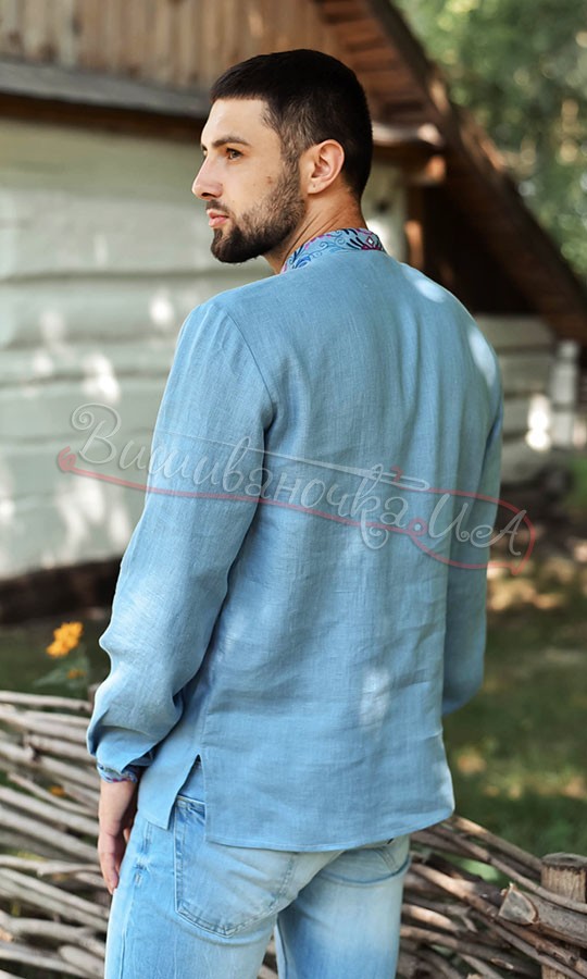 Мужская вышиванка в голубом цвете 4255 - фото 3 vishivano4ka.com.ua