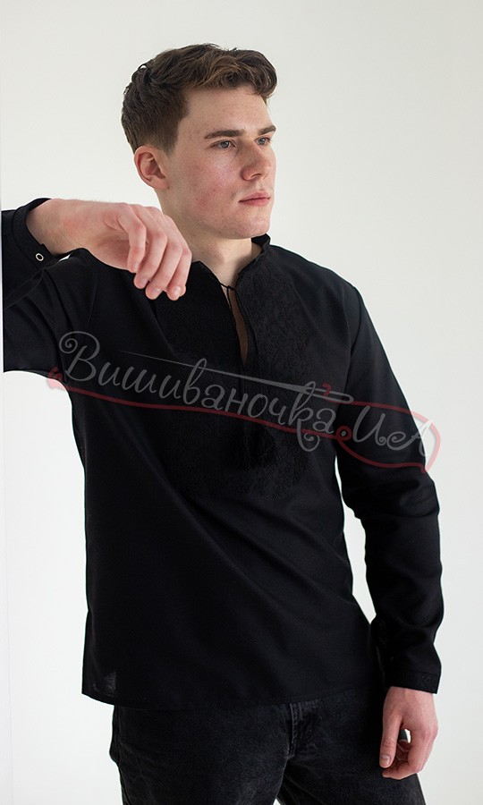 Черная мужская вышиванка 317-5 - фото 4 vishivano4ka.com.ua