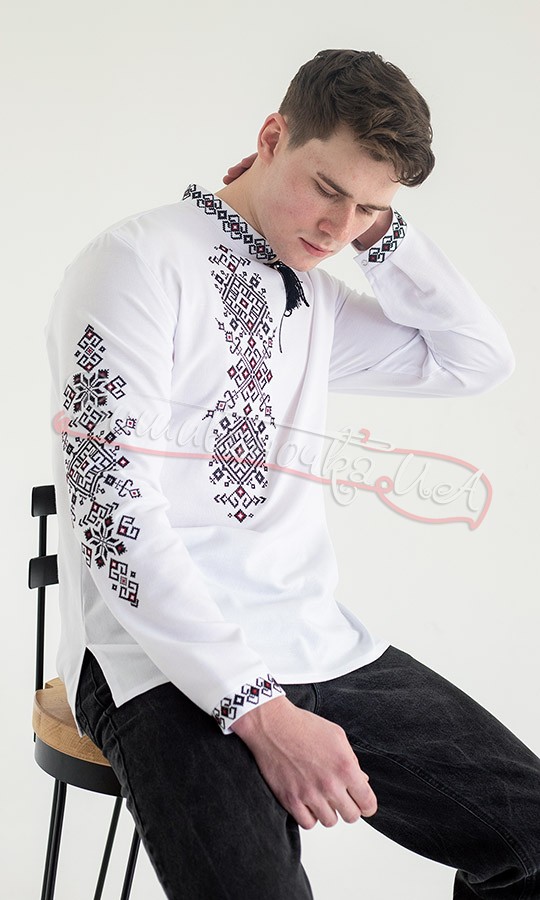 Мужская вышиванка с асимметричным узором 3046-4 - фото 2 vishivano4ka.com.ua