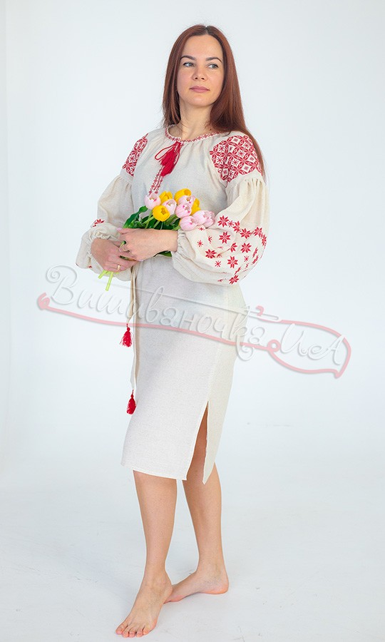 Сукня з червоним орнаментом 135-4 - фото 8 vishivano4ka.com.ua