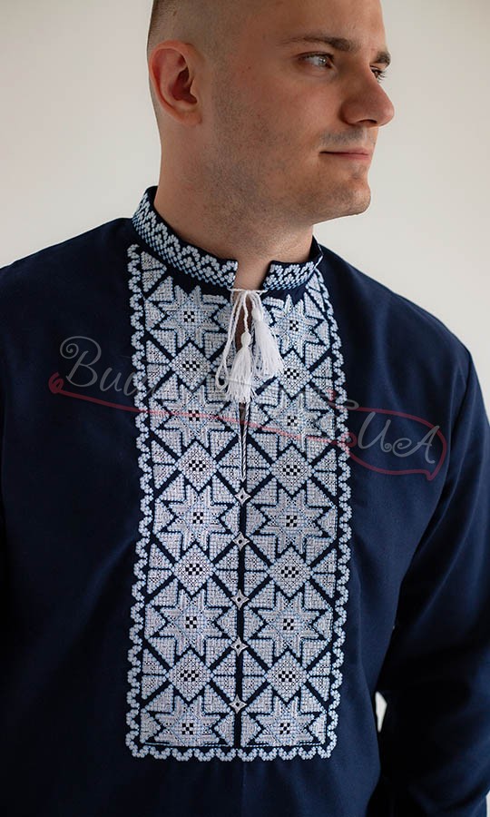 Мужская рубашка темно-синего цвета 351-9 - фото 3 vishivano4ka.com.ua