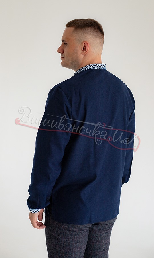 Мужская рубашка темно-синего цвета 351-9 - фото 4 vishivano4ka.com.ua