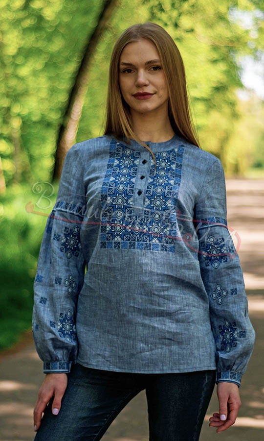 Жіноча блуза під джинс на льоні 4598 - фото 2 vishivano4ka.com.ua