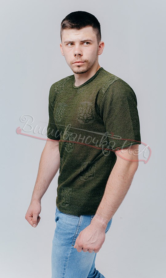 Вязаная футболка цвета хаки 5213 - фото 3 vishivano4ka.com.ua