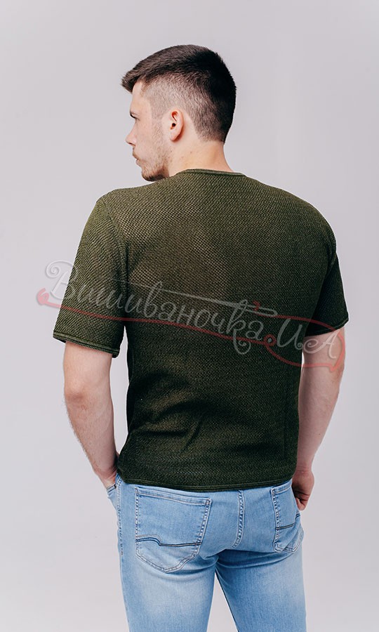 Вязаная футболка цвета хаки 5213 - фото 4 vishivano4ka.com.ua