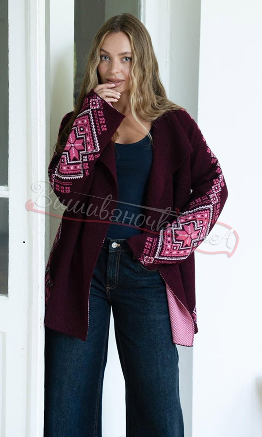 Вязаный жакет в цвете бордо 4146 - фото 1 vishivano4ka.com.ua