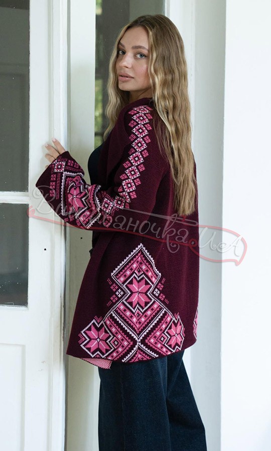 Вязаный жакет в цвете бордо 4146 - фото 3 vishivano4ka.com.ua