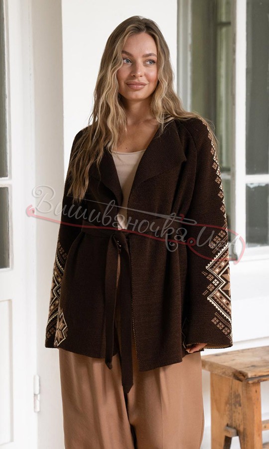 Жакет шоколадного цвета 4147 - фото 2 vishivano4ka.com.ua