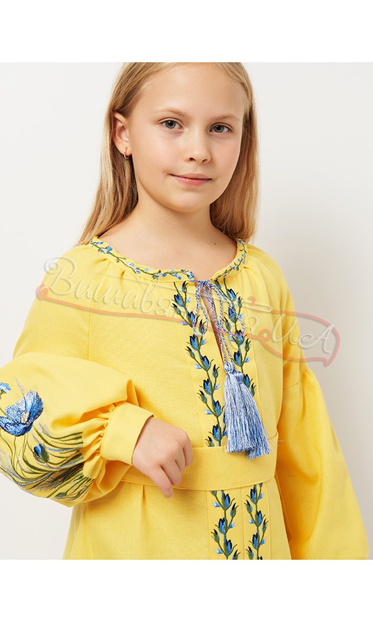 Желтое платье с цветочной вышивкой 8215-8 - фото 3 vishivano4ka.com.ua