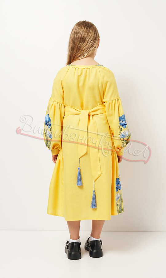 Желтое платье с цветочной вышивкой 8215-8 - фото 4 vishivano4ka.com.ua