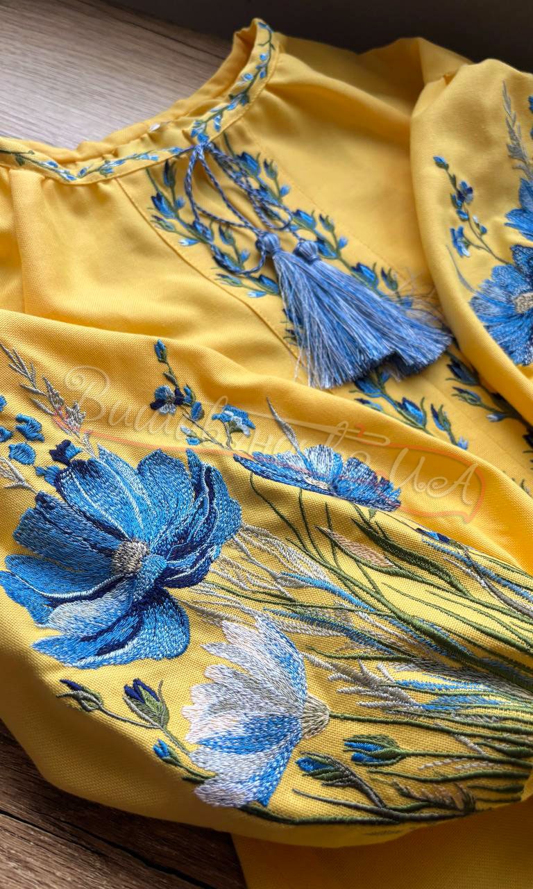 Желтое платье с цветочной вышивкой 8215-8 - фото 5 vishivano4ka.com.ua