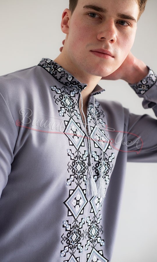 Мужская вышиванка серого цвета 368-20 - фото 3 vishivano4ka.com.ua