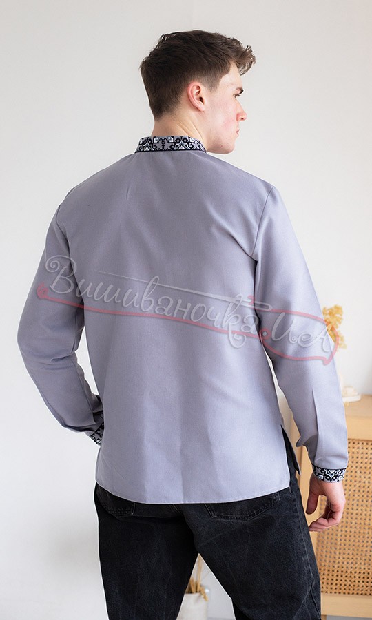 Мужская вышиванка серого цвета 368-20 - фото 4 vishivano4ka.com.ua