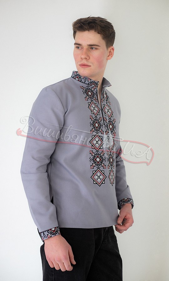 Мужская серая вышиванка 368-24 - фото 3 vishivano4ka.com.ua
