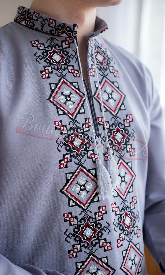 Мужская серая вышиванка 368-24 - фото 4 vishivano4ka.com.ua
