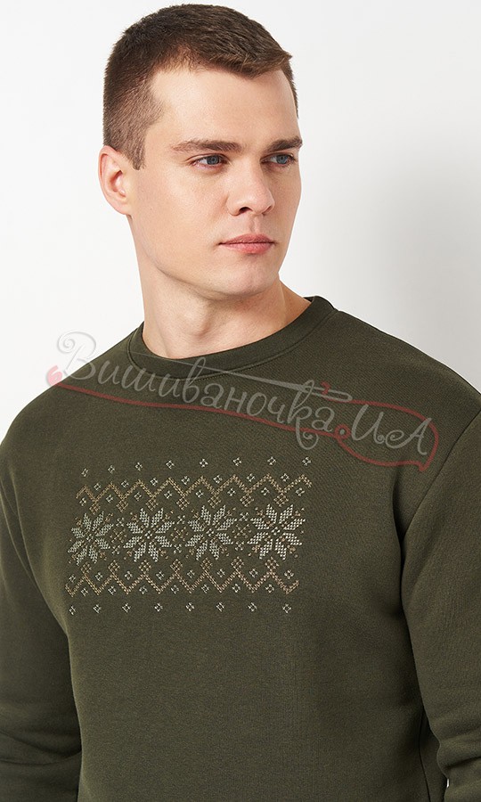 Світшот кольору хакі з вишивкою 0017 - фото 3 vishivano4ka.com.ua