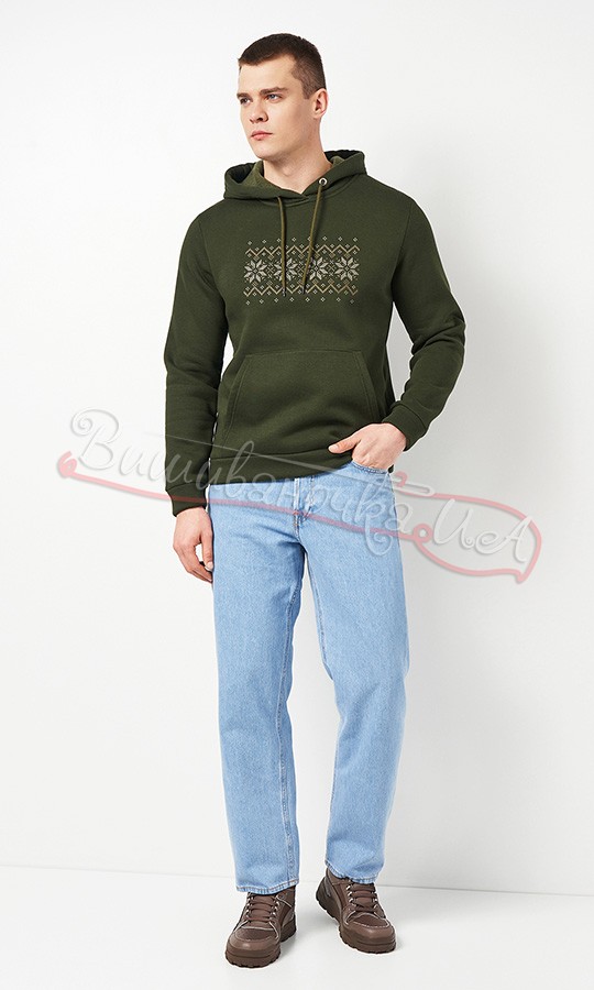 Худі з вишивкою кольору хакі 0018 - фото 3 vishivano4ka.com.ua