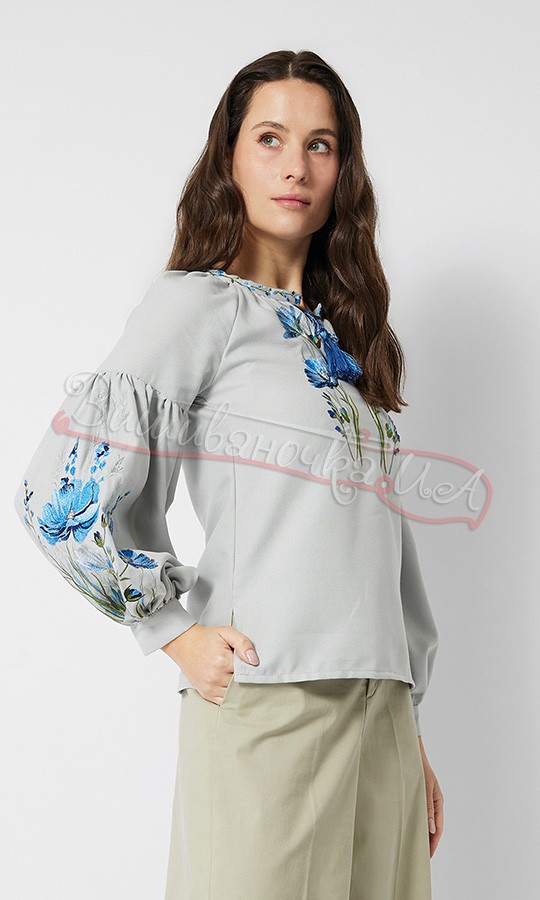Сіра вишиванка з яскравими квітами 2205-7 - фото 4 vishivano4ka.com.ua