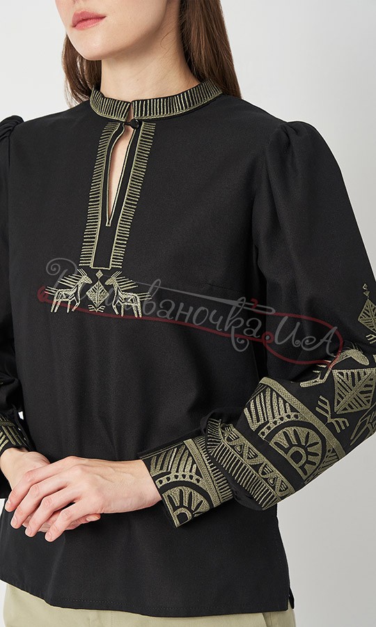 Чорна блуза з узором коників 545-4 - фото 3 vishivano4ka.com.ua