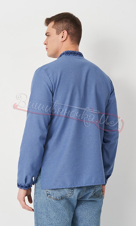 Чоловіча синя вишиванка 3046-6 - фото 3 vishivano4ka.com.ua