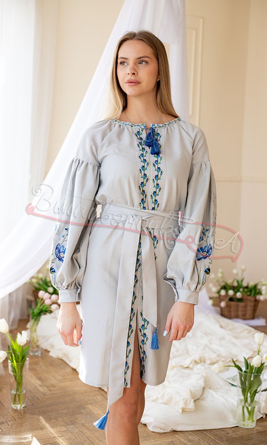 Сіра жіноча сукня з вишивкою 1205-7к - фото 2 vishivano4ka.com.ua